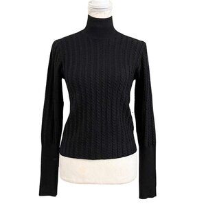 AMUR WOMEN'S BLACK 100% MERINO WOOL CABLE KNIT MOCK NECK SWEATER - S